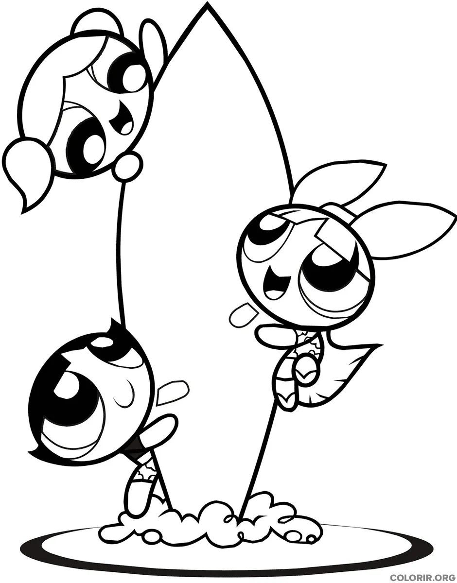 As Meninas Super Poderosas com Prancha de Surfe