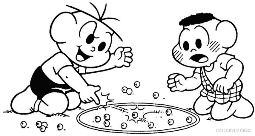 Cascao jogando Bolinha de Gude com Cebolinha