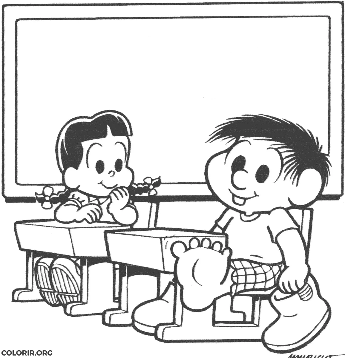 Chico Bento na Sala de Aula para colorir