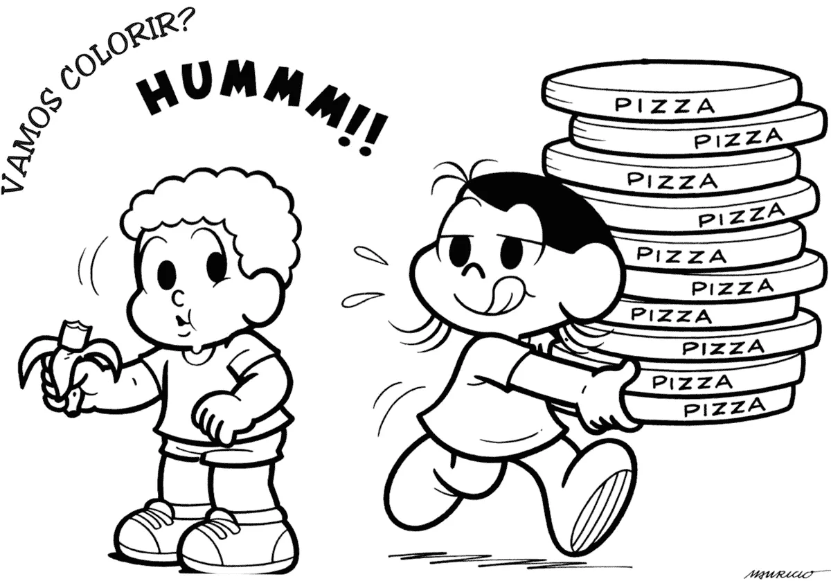 Desenho da Magali com Pizzas
