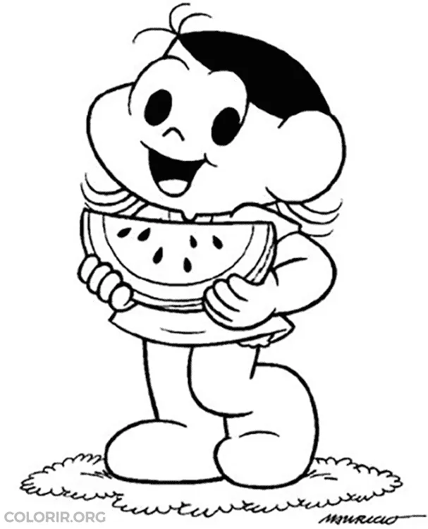 Desenho da Magali comendo Melancia para colorir
