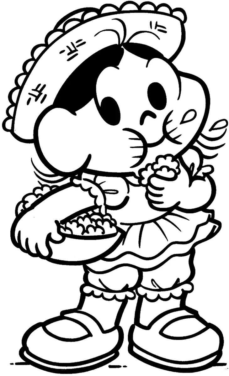 Desenho da Magali comendo Pipoca