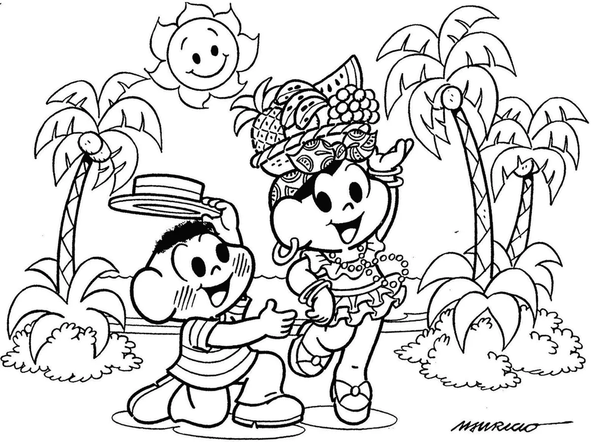 Magali de Carmen Miranda dancando com Cascao