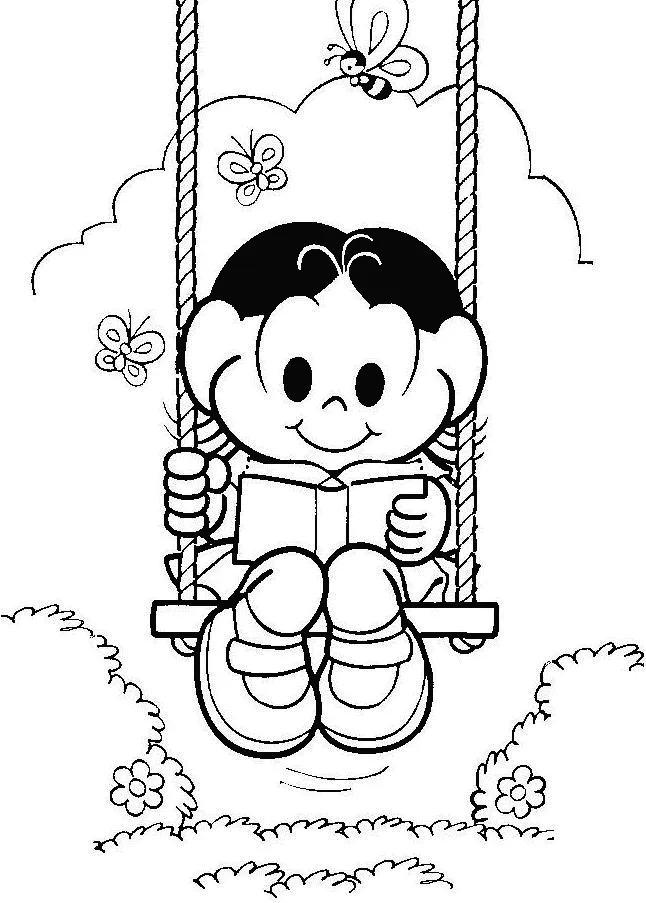 Magali lendo Um Livro no Balanco