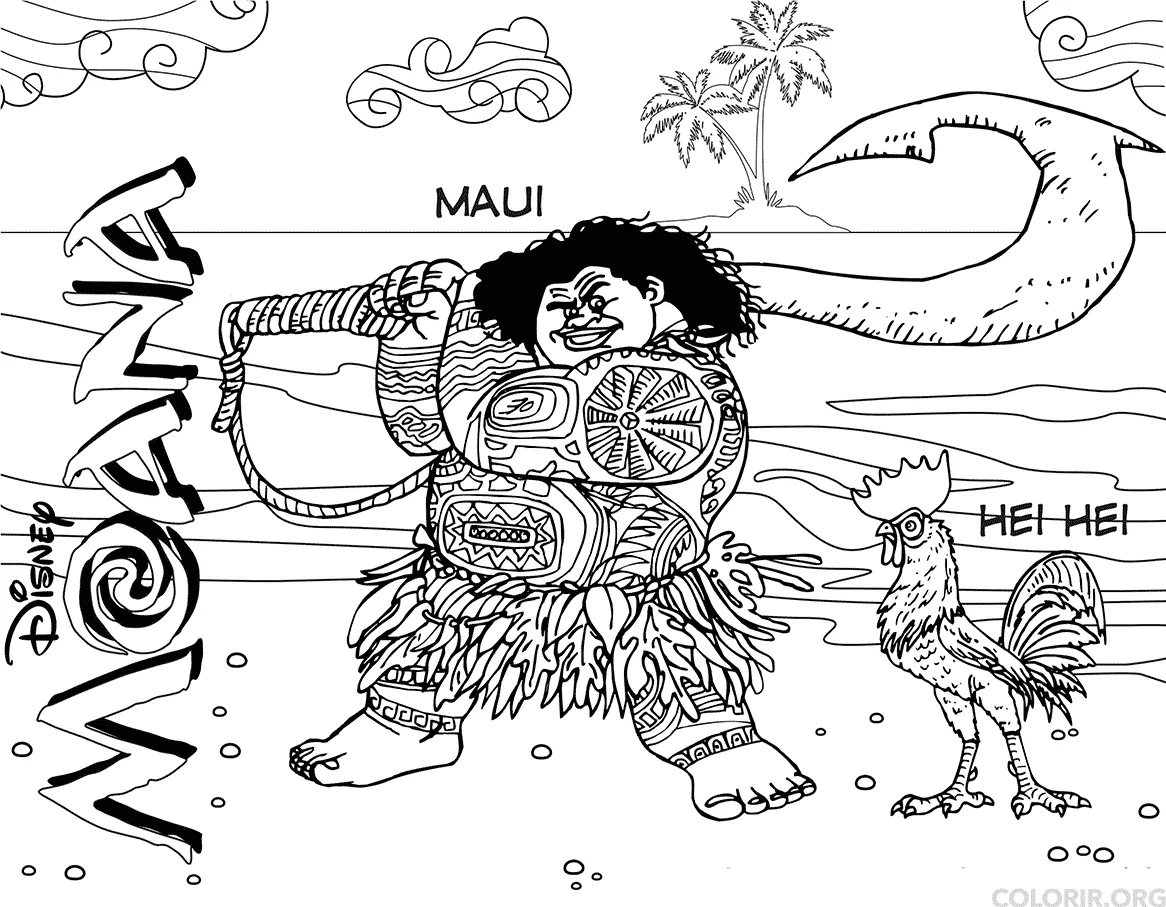 Maui e Heihei para colorir