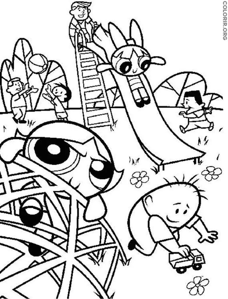 Meninas Super Poderosas brincando no Parquinho