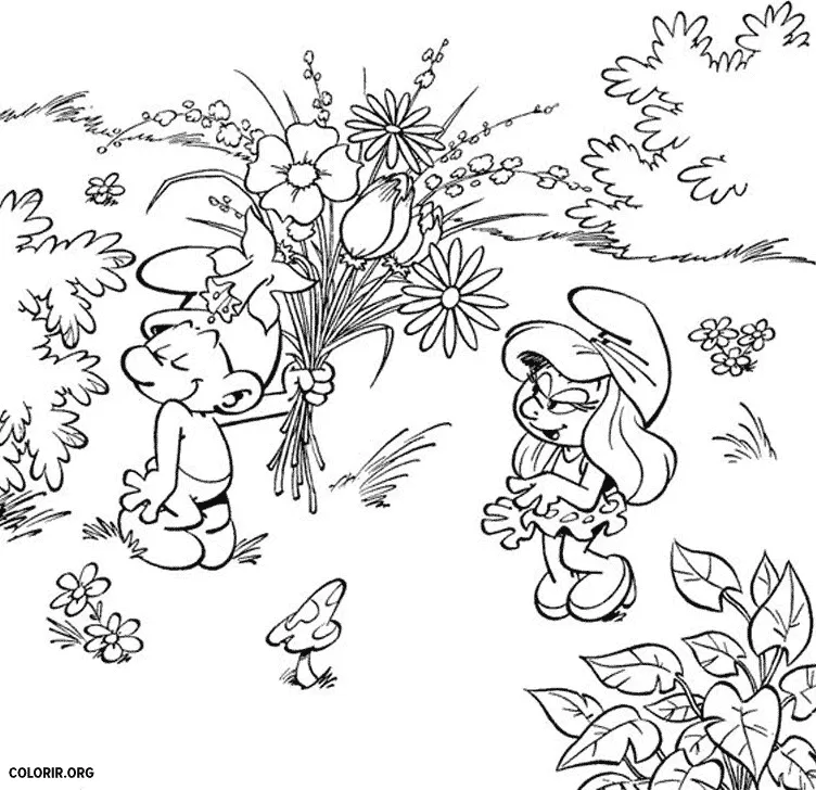 Smurf dando Buque de Flores