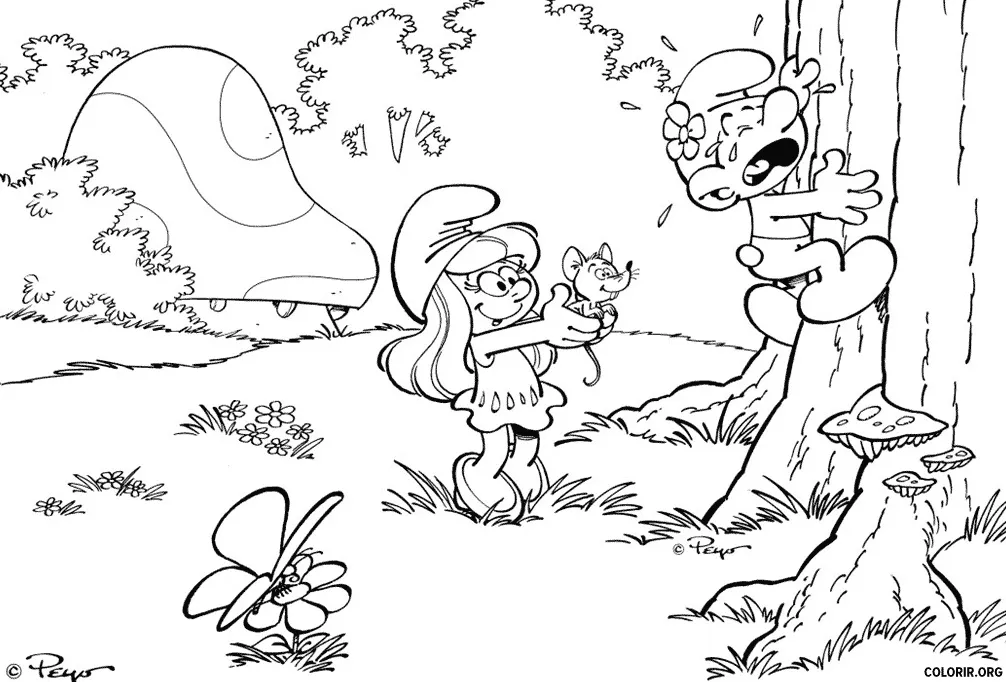 Smurfette Assustando Smurf com Ratinho