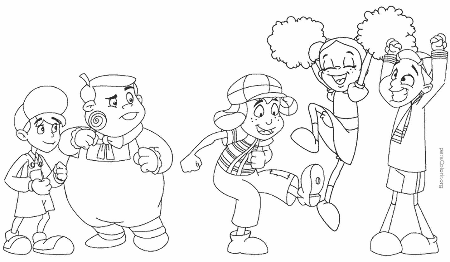 Turma do Chaves brincando - desenho para colorir