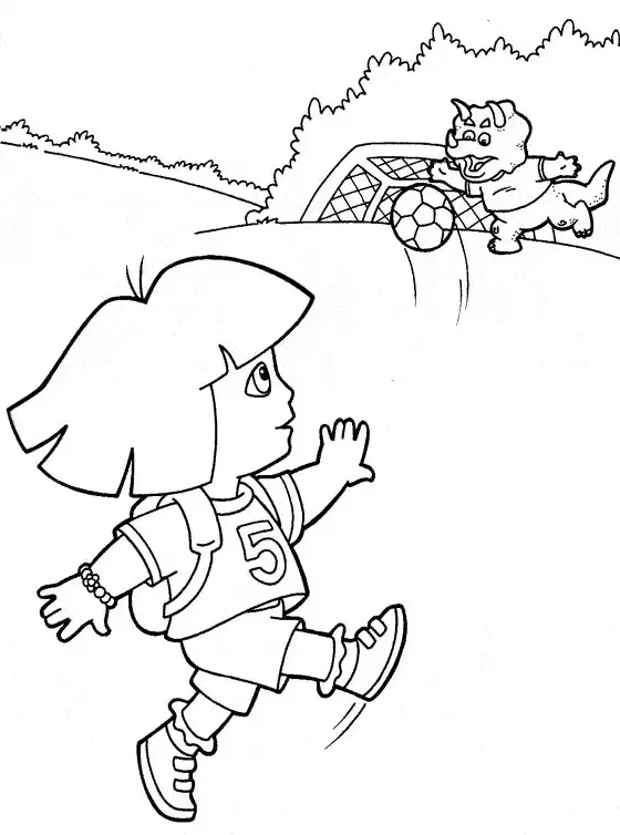 Dora jogando Futebol com Um Dinossauro