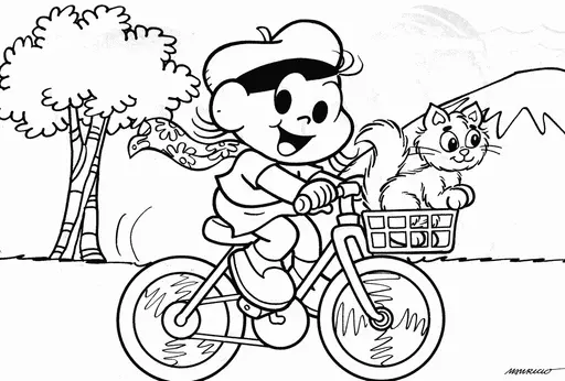 Magali andando de Bicicleta com Mingau