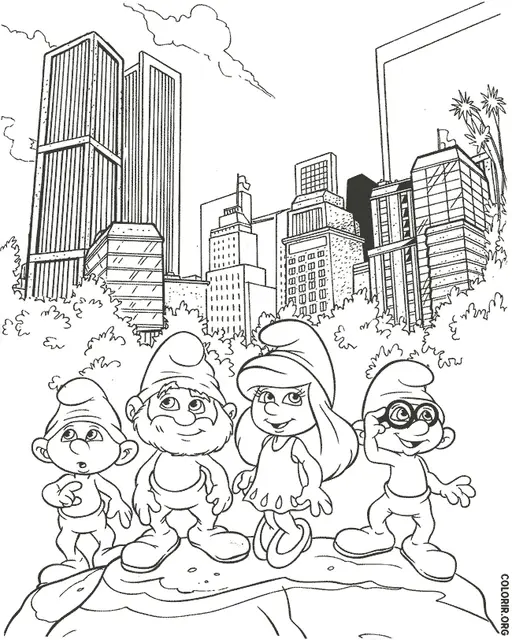 Desenho Dos Smurfs na Cidade para colorir